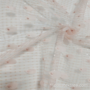 Tissu de dentelle de broderie de paillettes de filet français bicolore